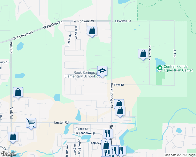 map of restaurants, bars, coffee shops, grocery stores, and more near 2400 Rock Springs Road in Apopka