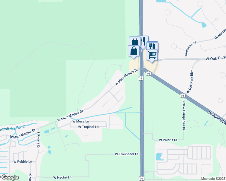 map of restaurants, bars, coffee shops, grocery stores, and more near 7459 West Miss Maggie Drive in Homosassa