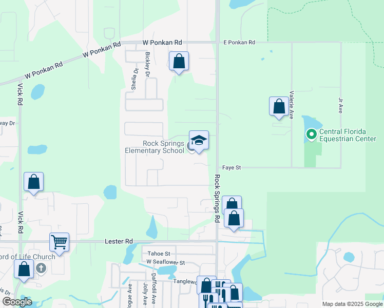 map of restaurants, bars, coffee shops, grocery stores, and more near 2400 Rock Springs Road in Apopka