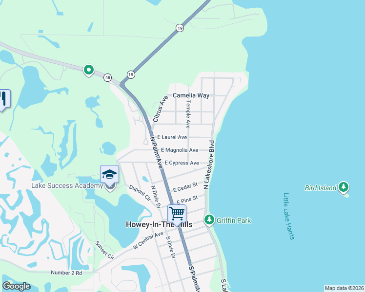 map of restaurants, bars, coffee shops, grocery stores, and more near 127 East Laurel Avenue in Howey-in-the-Hills