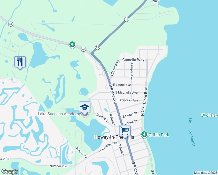 map of restaurants, bars, coffee shops, grocery stores, and more near 703 Mission Santa Cruz in Howey-in-the-Hills