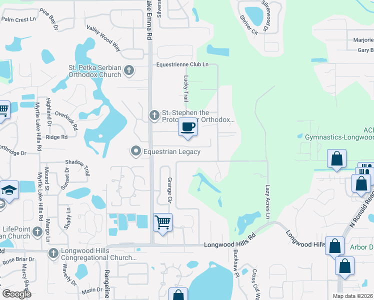map of restaurants, bars, coffee shops, grocery stores, and more near 395 Brentwood Club Cove in Longwood