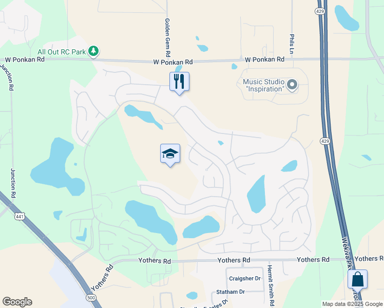 map of restaurants, bars, coffee shops, grocery stores, and more near 2557 Amyris Court in Zellwood
