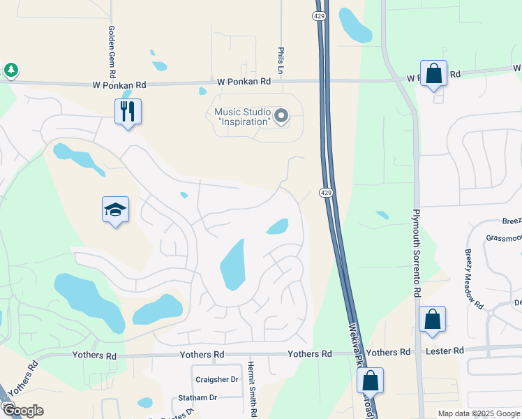 map of restaurants, bars, coffee shops, grocery stores, and more near 3473 Greenbluff Road in Zellwood