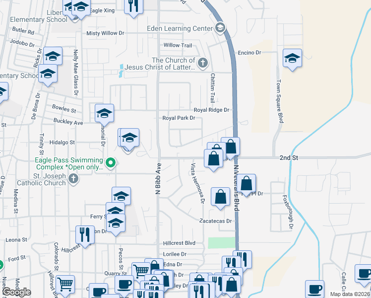 map of restaurants, bars, coffee shops, grocery stores, and more near 1271 Royal Bend Dr in Eagle Pass