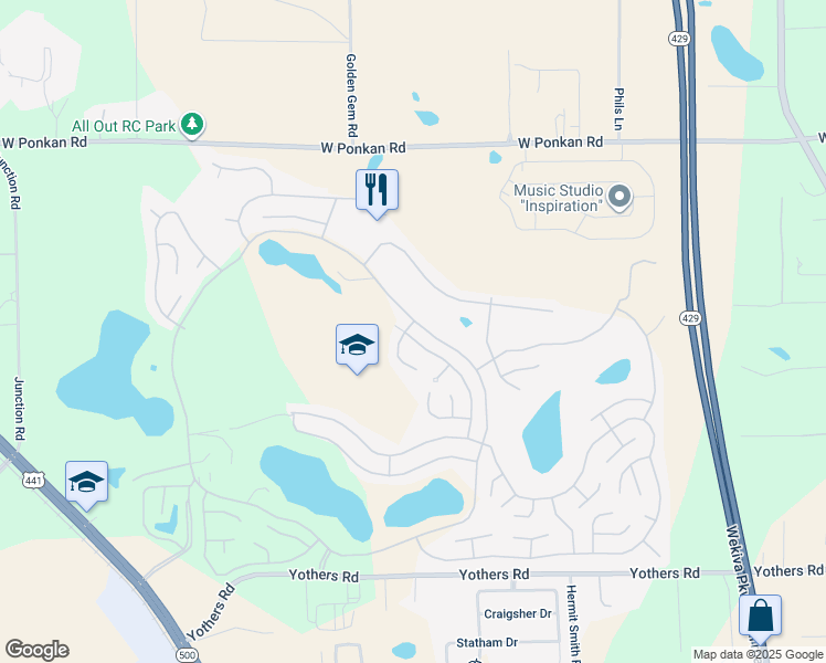 map of restaurants, bars, coffee shops, grocery stores, and more near 2557 Amyris Court in Zellwood