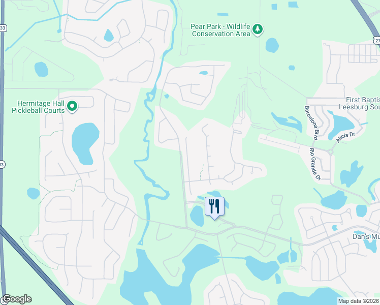 map of restaurants, bars, coffee shops, grocery stores, and more near 25618 Oak Alley in Leesburg