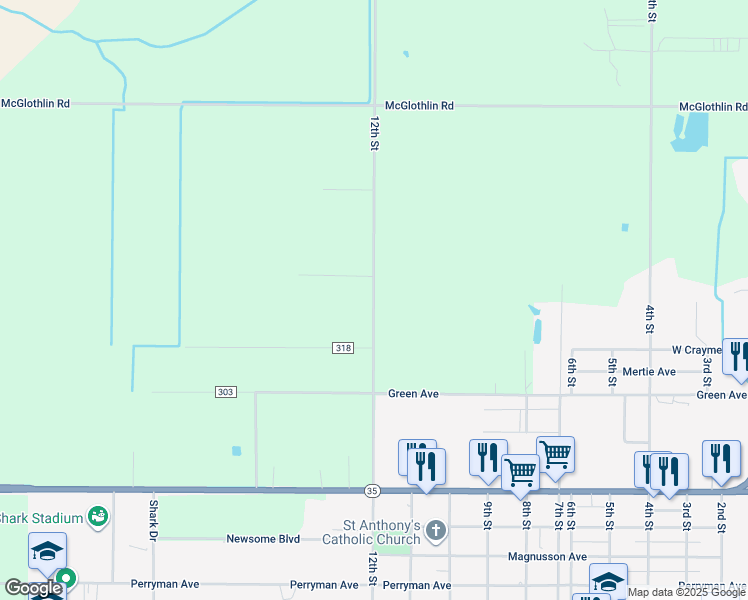 map of restaurants, bars, coffee shops, grocery stores, and more near 12th Street in Palacios