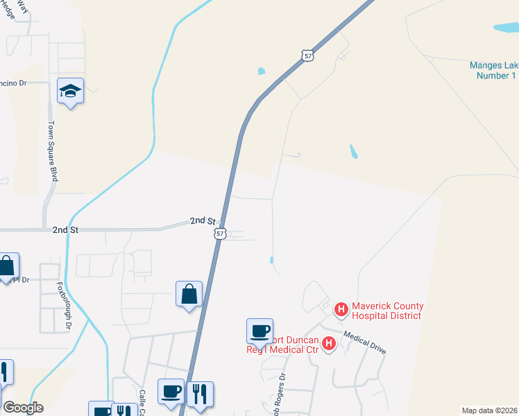 map of restaurants, bars, coffee shops, grocery stores, and more near 1026 Adams Circle in Eagle Pass