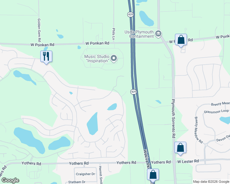 map of restaurants, bars, coffee shops, grocery stores, and more near 2542 Putter Road in Zellwood