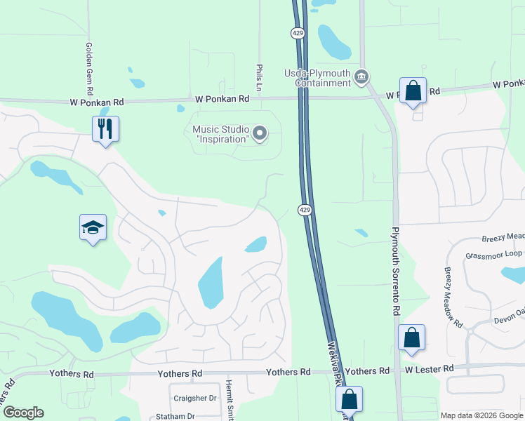 map of restaurants, bars, coffee shops, grocery stores, and more near 2542 Putter Road in Zellwood