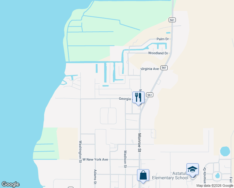 map of restaurants, bars, coffee shops, grocery stores, and more near 13311 Georgia Avenue in Astatula