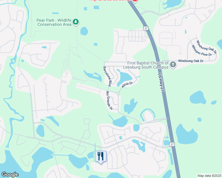 map of restaurants, bars, coffee shops, grocery stores, and more near 25501 U.S. 27 in Leesburg