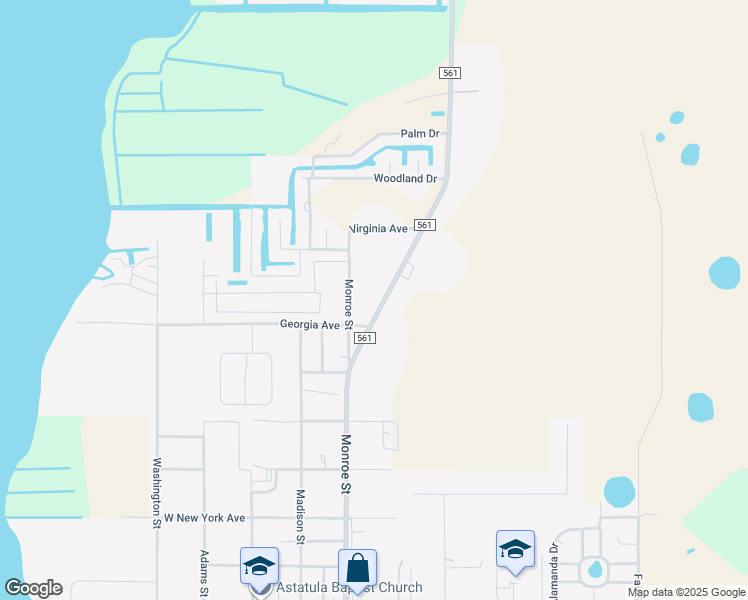 map of restaurants, bars, coffee shops, grocery stores, and more near 25803 County Road 561 in Astatula