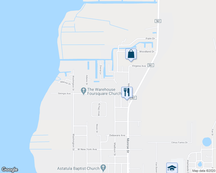 map of restaurants, bars, coffee shops, grocery stores, and more near 13311 Georgia Avenue in Astatula