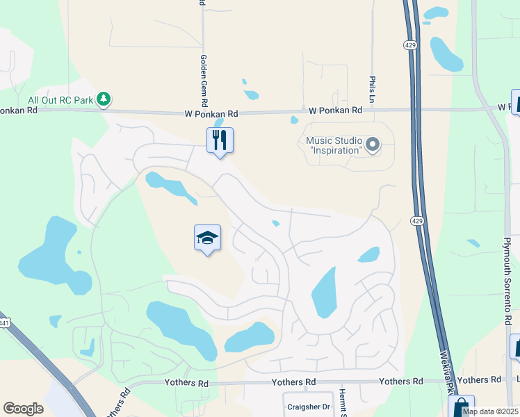 map of restaurants, bars, coffee shops, grocery stores, and more near 3816 Parway Road in Zellwood