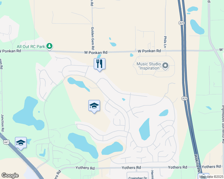 map of restaurants, bars, coffee shops, grocery stores, and more near 3816 Parway Road in Zellwood