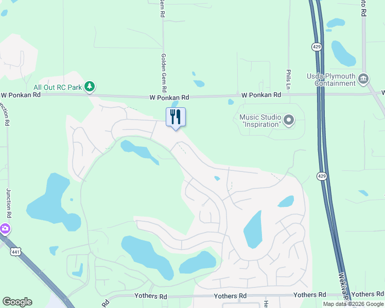 map of restaurants, bars, coffee shops, grocery stores, and more near 3926 Parway Road in Zellwood