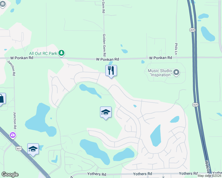 map of restaurants, bars, coffee shops, grocery stores, and more near 3995 Parway Road in Zellwood