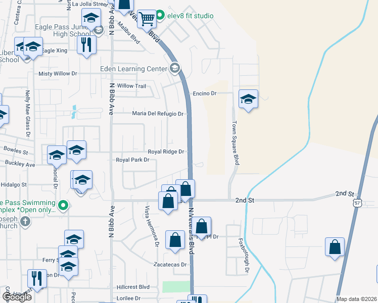 map of restaurants, bars, coffee shops, grocery stores, and more near U.S. 277 in Eagle Pass