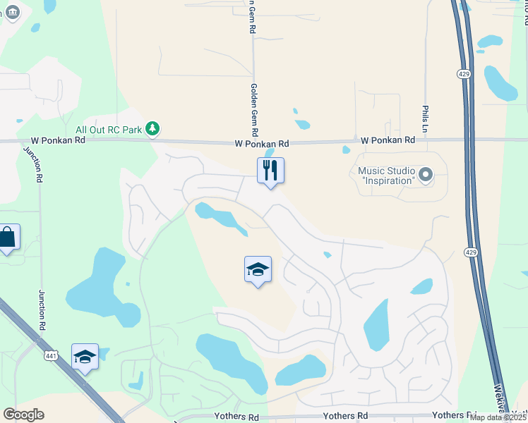 map of restaurants, bars, coffee shops, grocery stores, and more near 3995 Parway Road in Zellwood