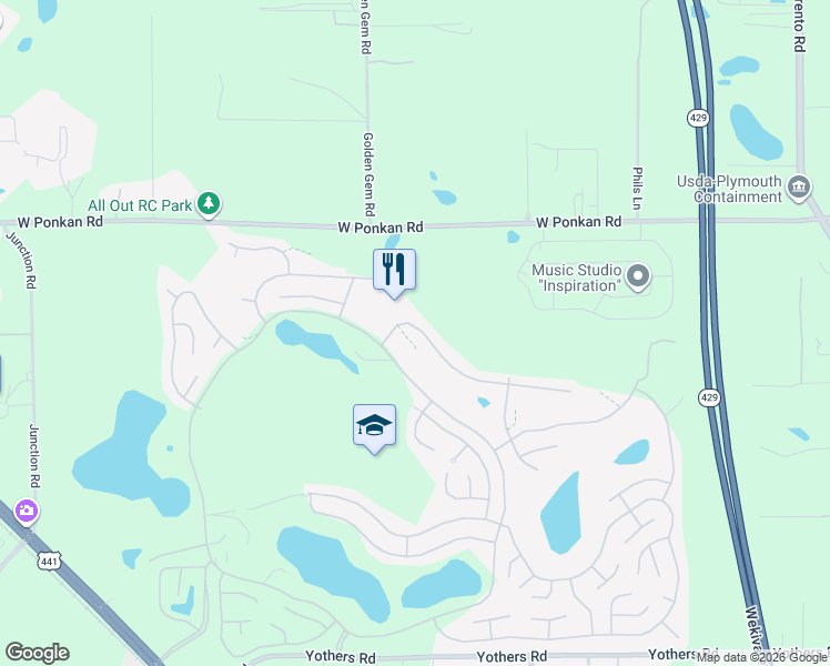 map of restaurants, bars, coffee shops, grocery stores, and more near 3926 Parway Road in Zellwood