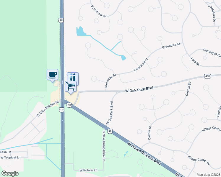 map of restaurants, bars, coffee shops, grocery stores, and more near 6781 West Oak Park Boulevard in Homosassa