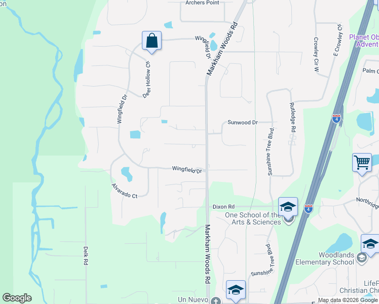 map of restaurants, bars, coffee shops, grocery stores, and more near 110 Sandy Oaks Place in Longwood