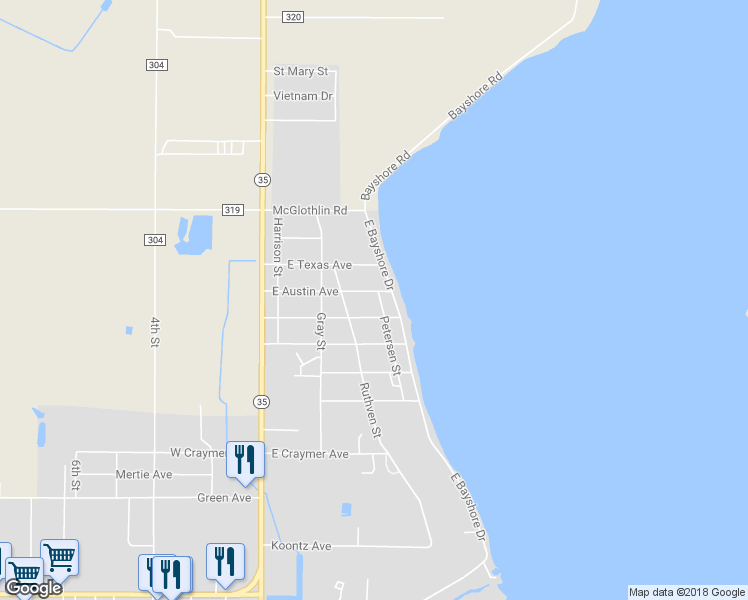 map of restaurants, bars, coffee shops, grocery stores, and more near 2111 Petersen Street in Palacios