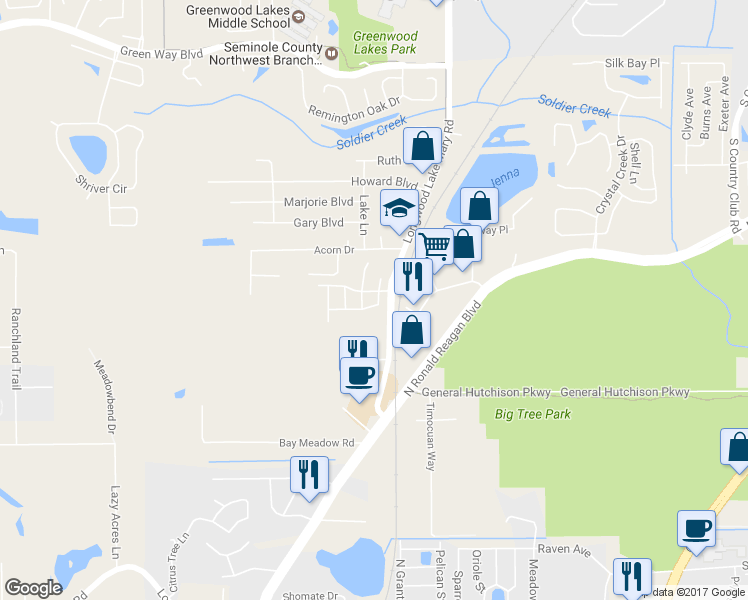 map of restaurants, bars, coffee shops, grocery stores, and more near 1714 Smokey Oak Way in Longwood