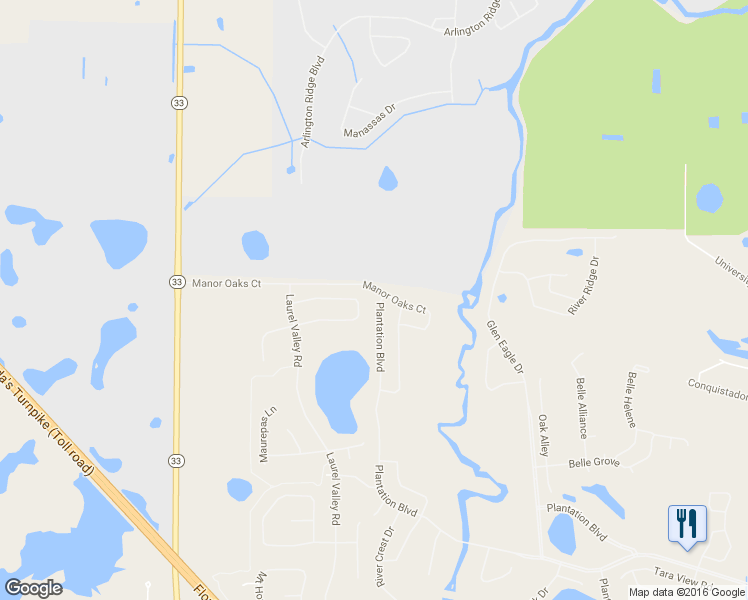map of restaurants, bars, coffee shops, grocery stores, and more near 3636 Plantation Boulevard in Leesburg