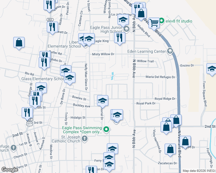 map of restaurants, bars, coffee shops, grocery stores, and more near 1284 Grand Haven Drive in Eagle Pass