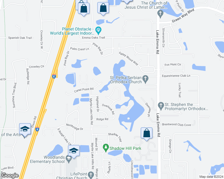 map of restaurants, bars, coffee shops, grocery stores, and more near 1901 Lakeshore Circle in Longwood