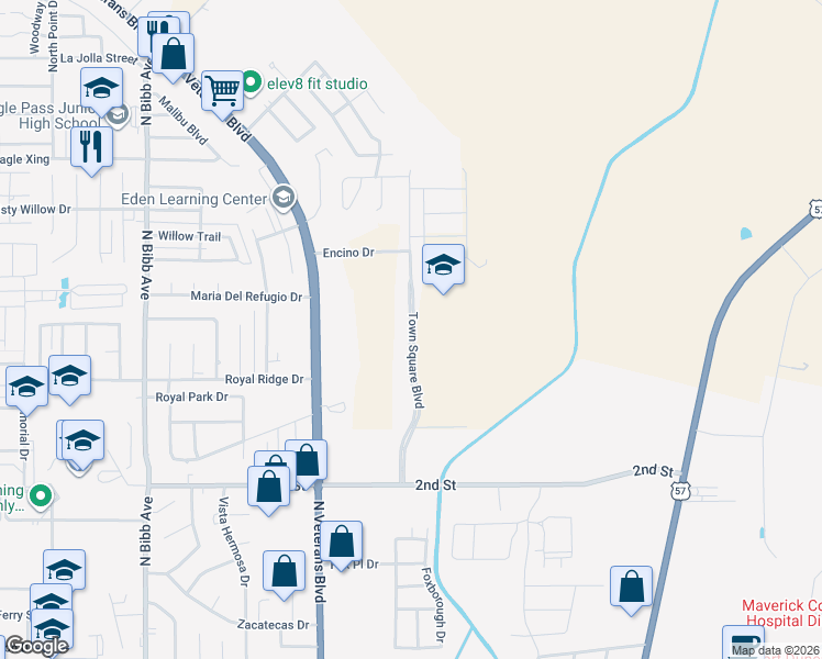 map of restaurants, bars, coffee shops, grocery stores, and more near Mondragon Boulevard in Eagle Pass