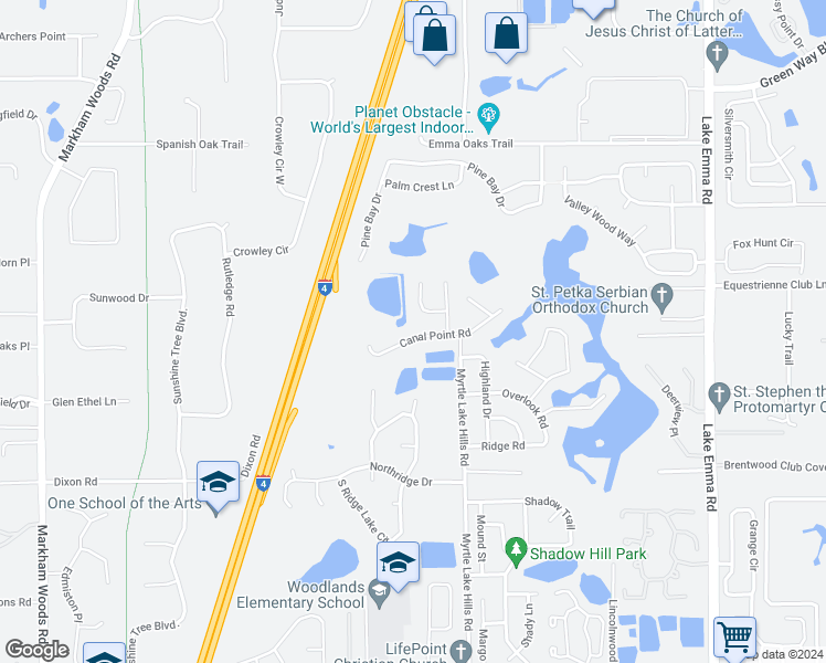 map of restaurants, bars, coffee shops, grocery stores, and more near 1422 Canal Point Road in Longwood