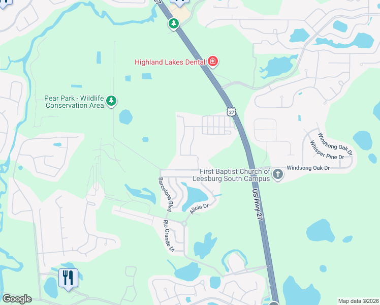 map of restaurants, bars, coffee shops, grocery stores, and more near 6609 Shawnee Trail in Leesburg