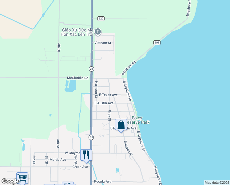 map of restaurants, bars, coffee shops, grocery stores, and more near 400 East Texas Avenue in Palacios
