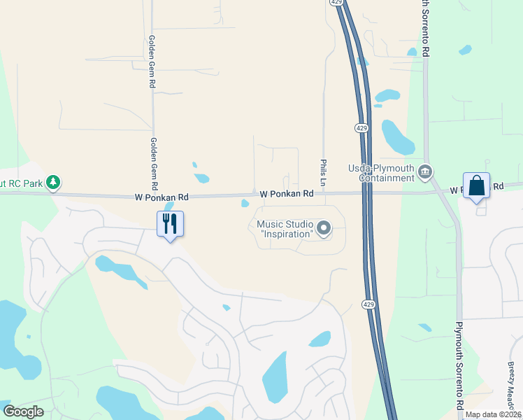 map of restaurants, bars, coffee shops, grocery stores, and more near 3400-3650 West Ponkan Road in Apopka
