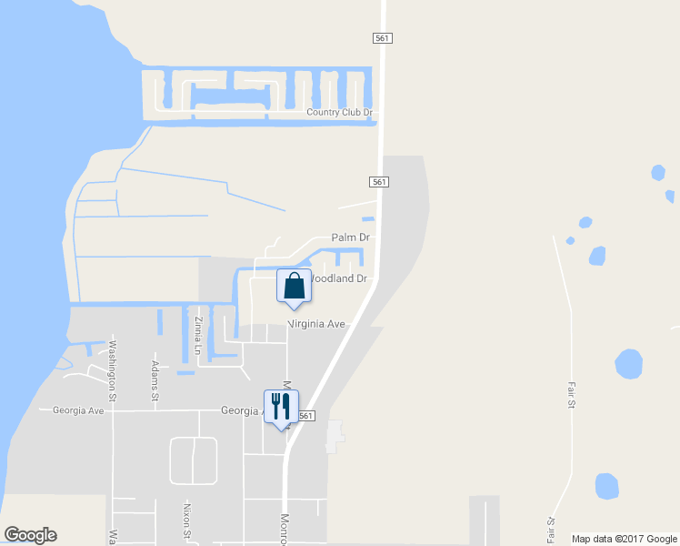 map of restaurants, bars, coffee shops, grocery stores, and more near 13625 Woodland Drive in Astatula