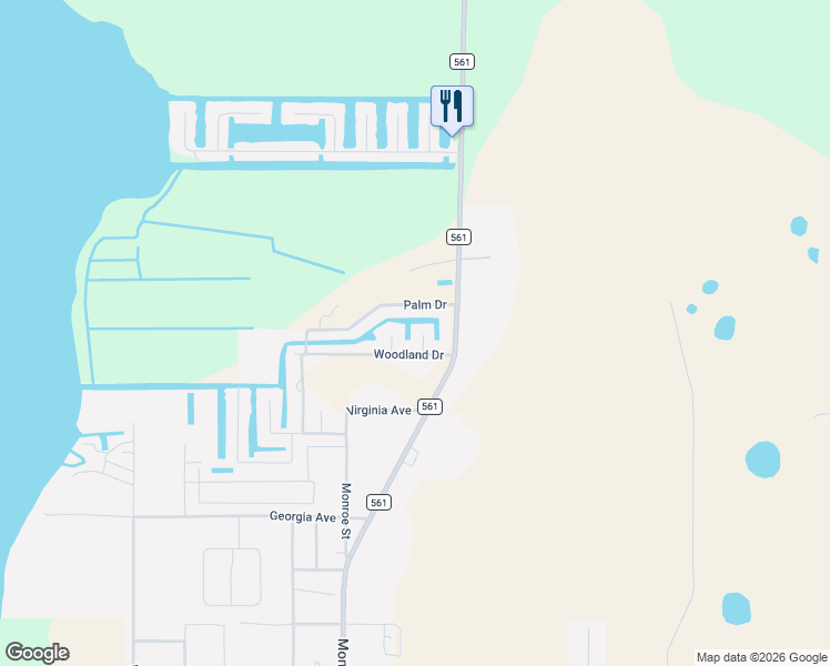 map of restaurants, bars, coffee shops, grocery stores, and more near 13625 Woodland Drive in Astatula