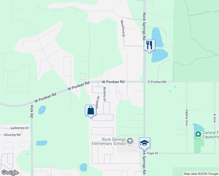 map of restaurants, bars, coffee shops, grocery stores, and more near 148 West Ponkan Road in Apopka