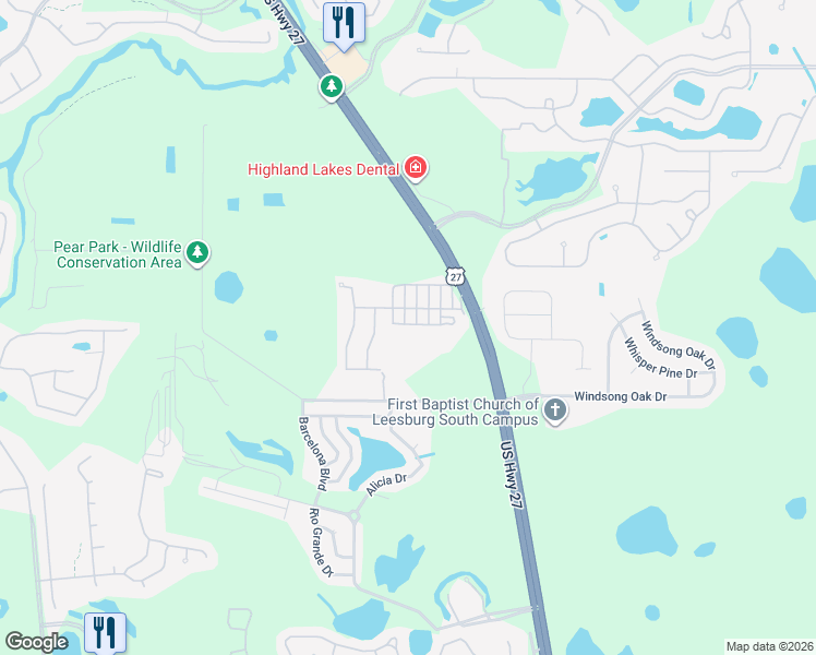 map of restaurants, bars, coffee shops, grocery stores, and more near 6614 Navaho Street in Leesburg