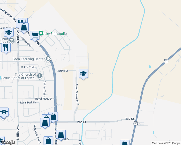 map of restaurants, bars, coffee shops, grocery stores, and more near 2268 Town Square Boulevard in Eagle Pass