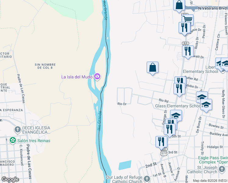 map of restaurants, bars, coffee shops, grocery stores, and more near 1767 Rio Dr in Eagle Pass