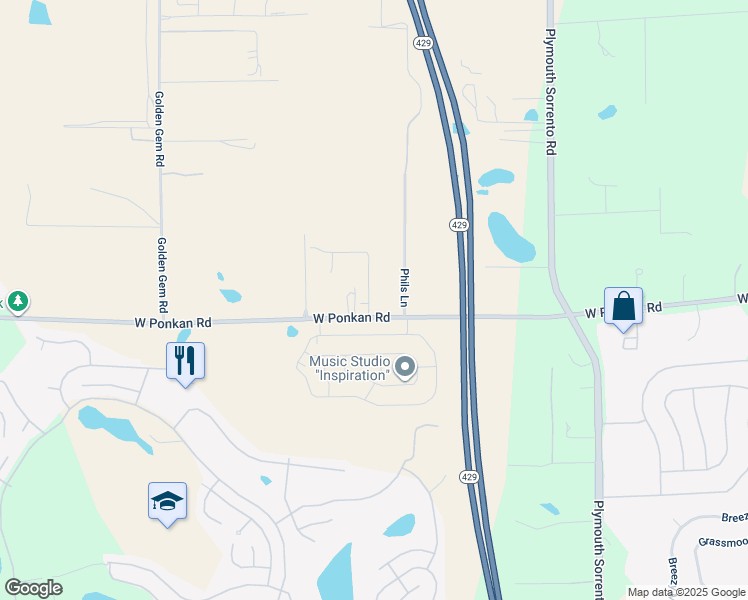map of restaurants, bars, coffee shops, grocery stores, and more near 3515 West Ponkan Road in Apopka