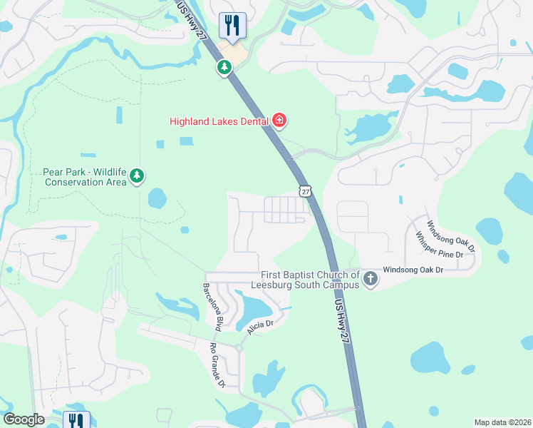 map of restaurants, bars, coffee shops, grocery stores, and more near 6614 Navaho Street in Leesburg