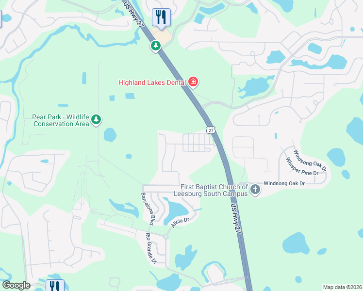 map of restaurants, bars, coffee shops, grocery stores, and more near 6614 Navaho Street in Leesburg