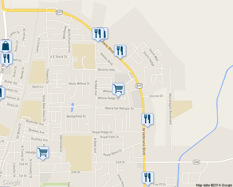 map of restaurants, bars, coffee shops, grocery stores, and more near 2378 Willow Trail in Eagle Pass