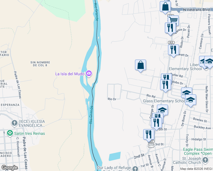 map of restaurants, bars, coffee shops, grocery stores, and more near 1767 Rio Drive in Eagle Pass