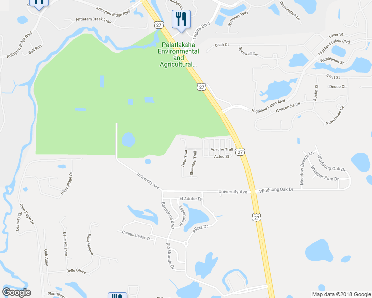 map of restaurants, bars, coffee shops, grocery stores, and more near 6634 Hopi Trail in Leesburg
